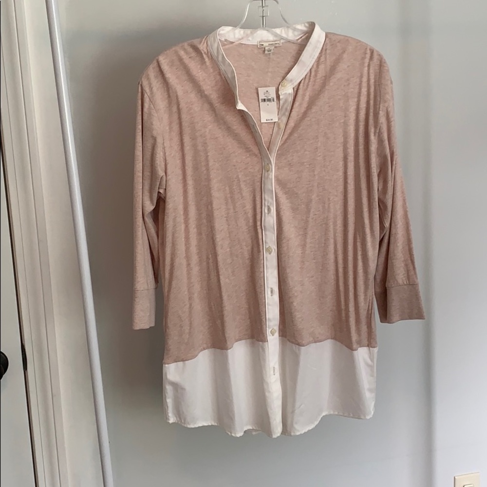 Pink tee with white blouse trim and bottom